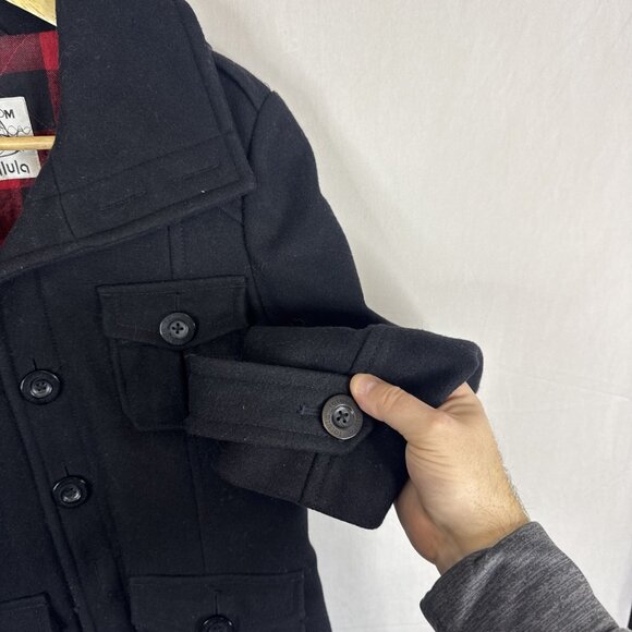 Talula Wool Blend Jacket Women’s M Black Utility Coat Buffalo Plaid Lining - Picture 2 of 8